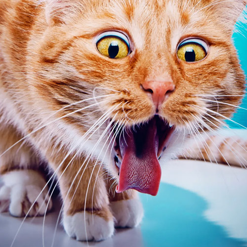 Кот давится пищей